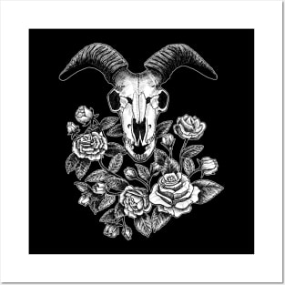 Goat Skull with Roses Posters and Art